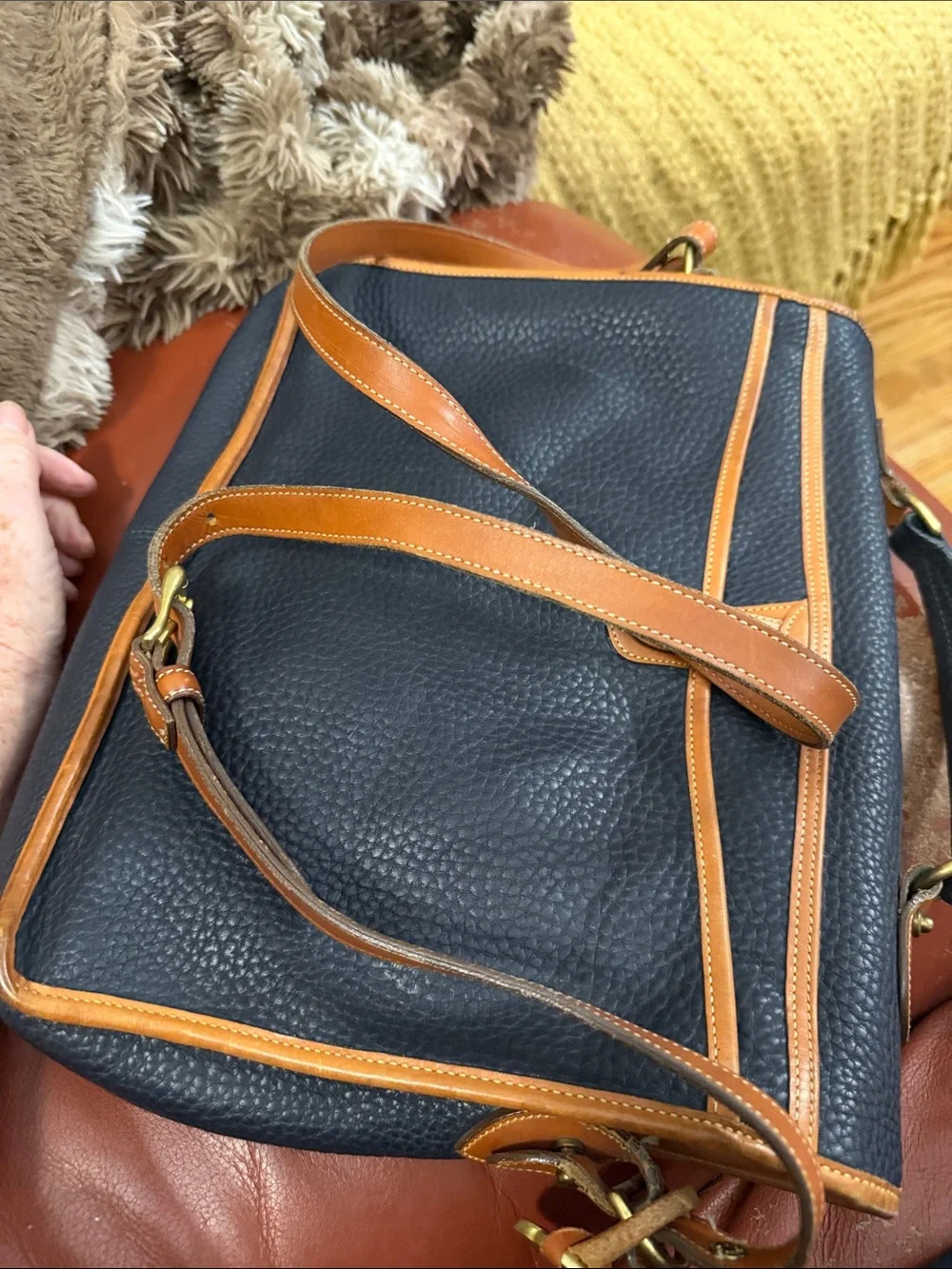 Dooney & Bourke Black and Tan Leather Briefcase Messenger